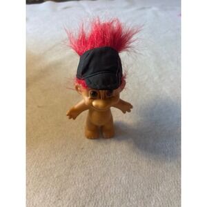 Vintage Russ Berrie Troll Doll Red Hair Black Baseball Cap 3 Inch Collectible